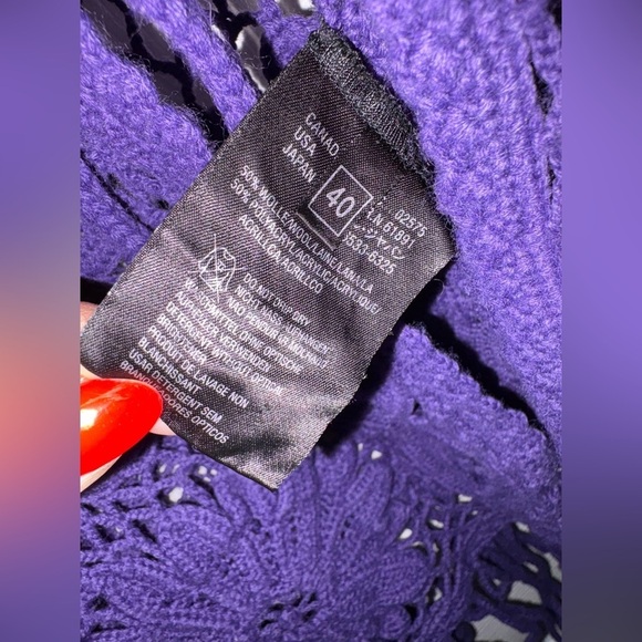 Laurel crochet purple long sleeve fringe open front with tie size large top knit - Picture 4 of 9